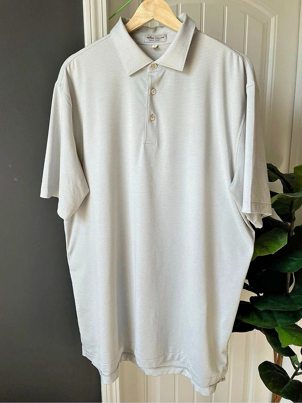 Peter Millar Summer Comfort Performance Polo Striped Gray Men’s Size Large